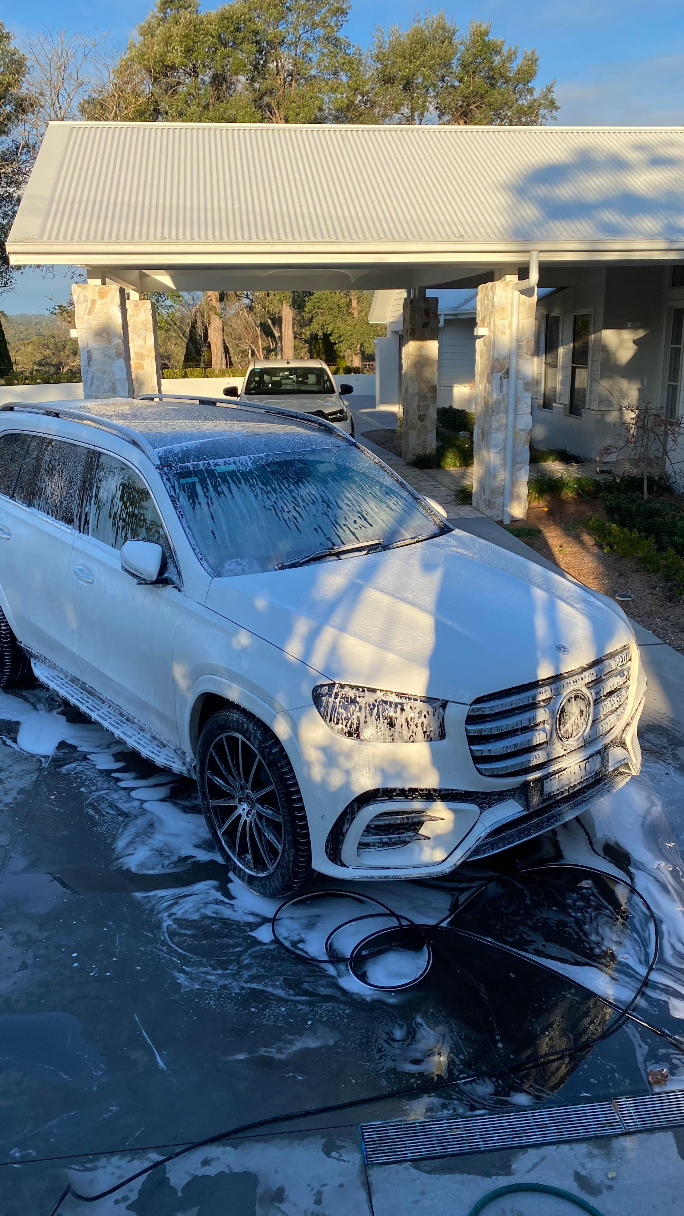 Snow foam pre-wash on vehicle